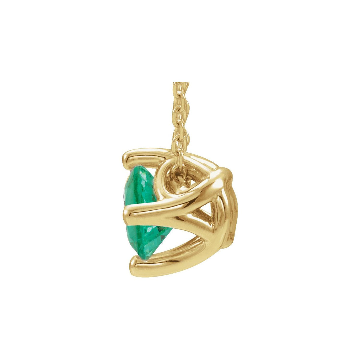 14K Yellow Gold Round Lab-Grown Emerald Solitaire 16-18" Necklace