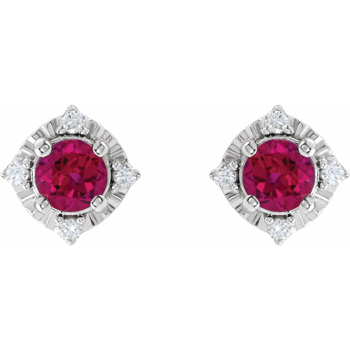 Sterling Silver Lab-Grown Ruby & .08 CTW Natural Diamond Halo-Style Earrings