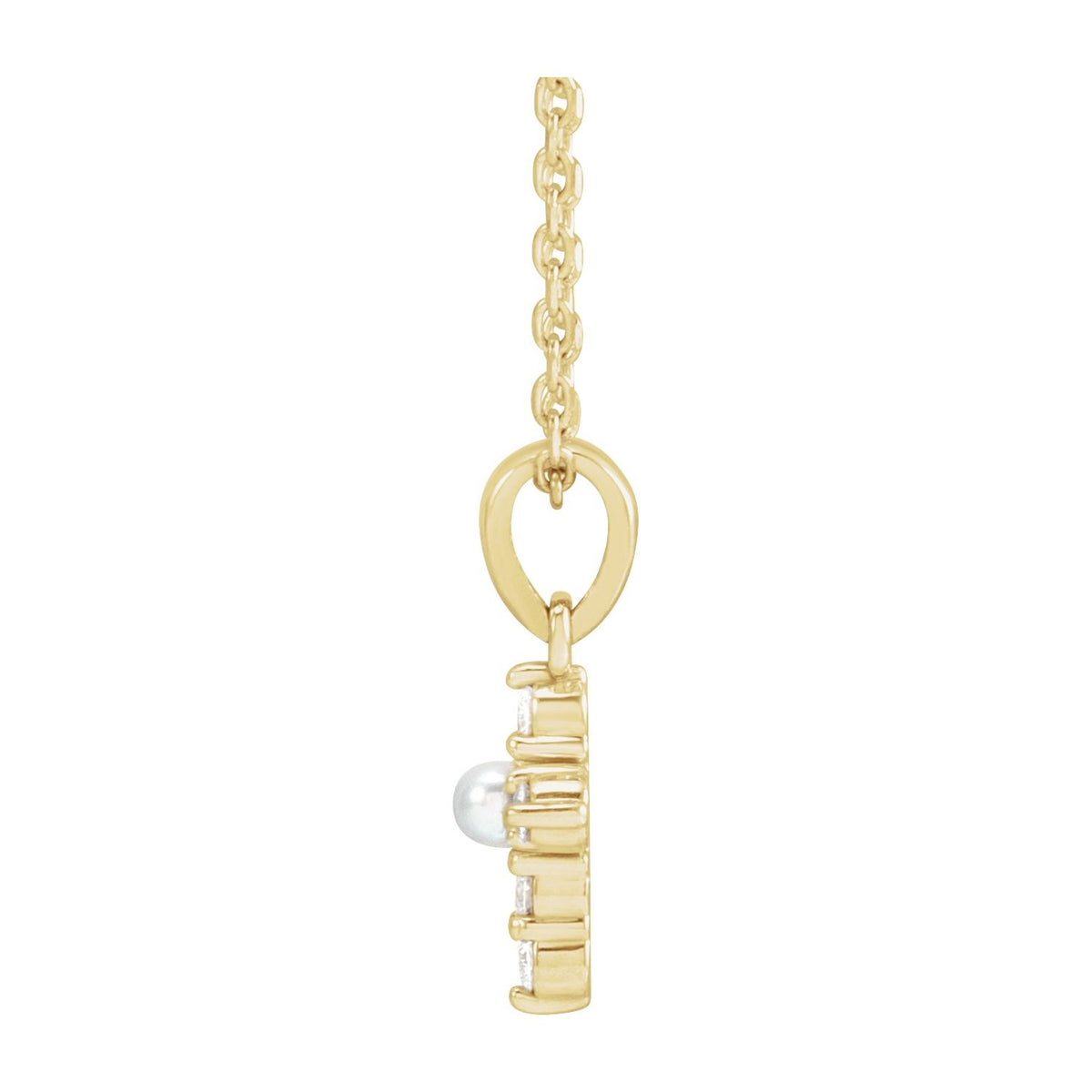 14K Yellow Gold Cultured White Seed Pearl & .07 CTW Natural Diamond Cross 16-18" Necklace