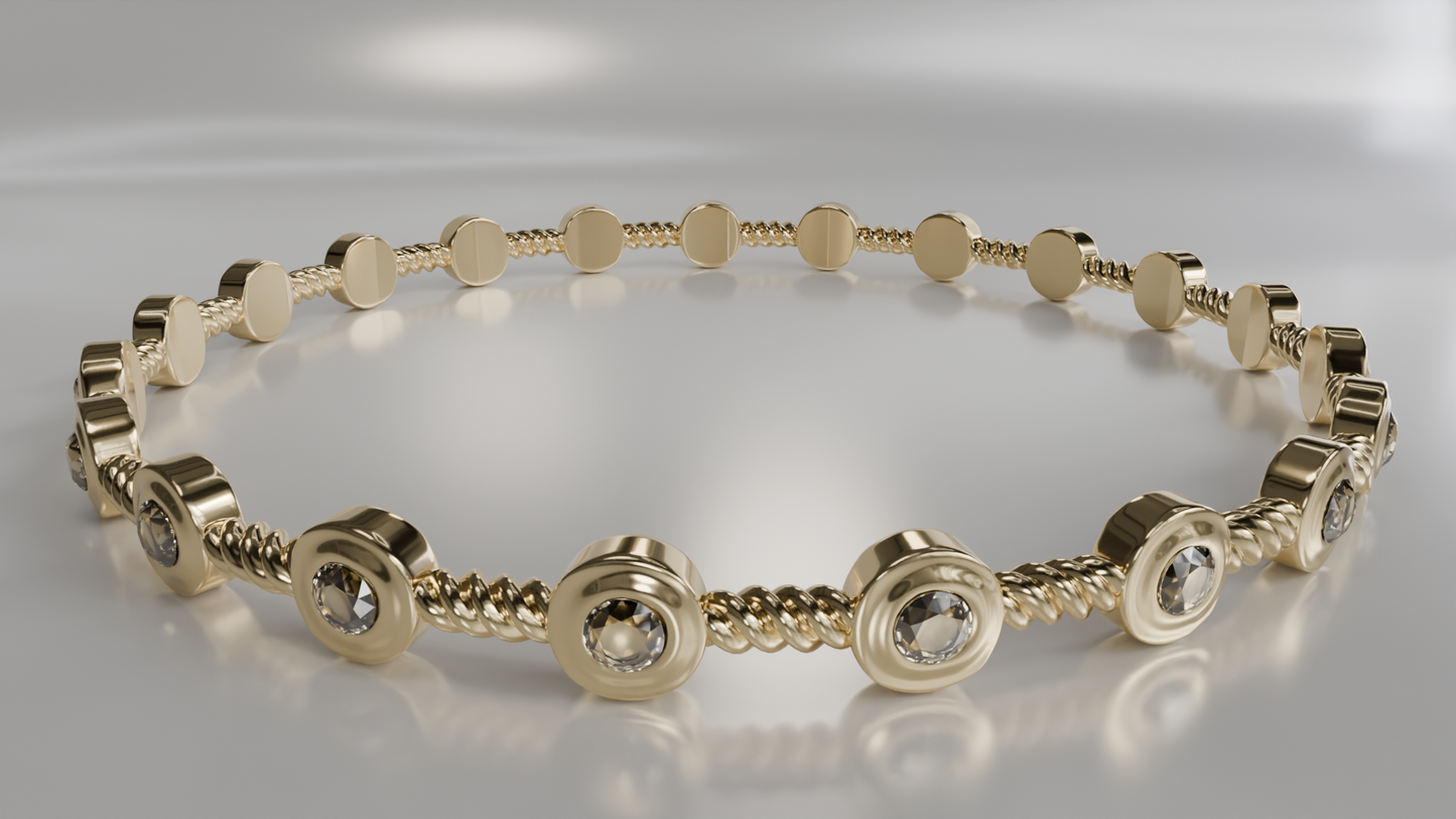 Bezel Set Diamond Station Bracelet with Rope