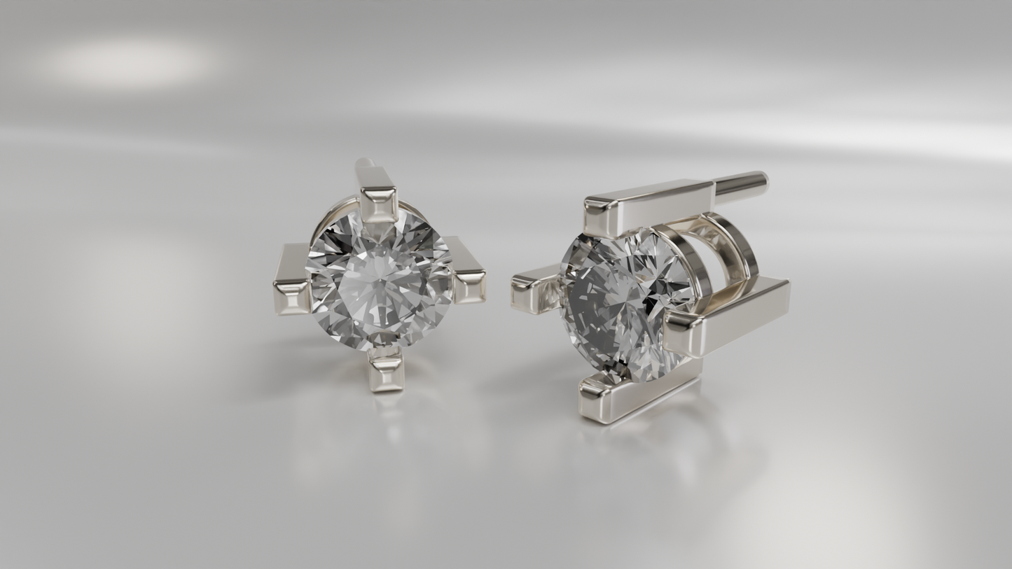 Modern Bezel Set Diamond Stud Earrings