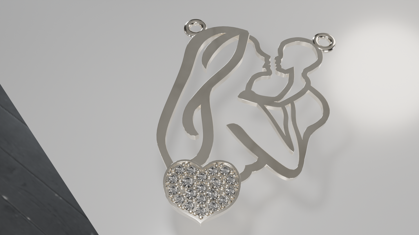 Heartfelt Bond: Diamond Heart Mother and Child Pendant