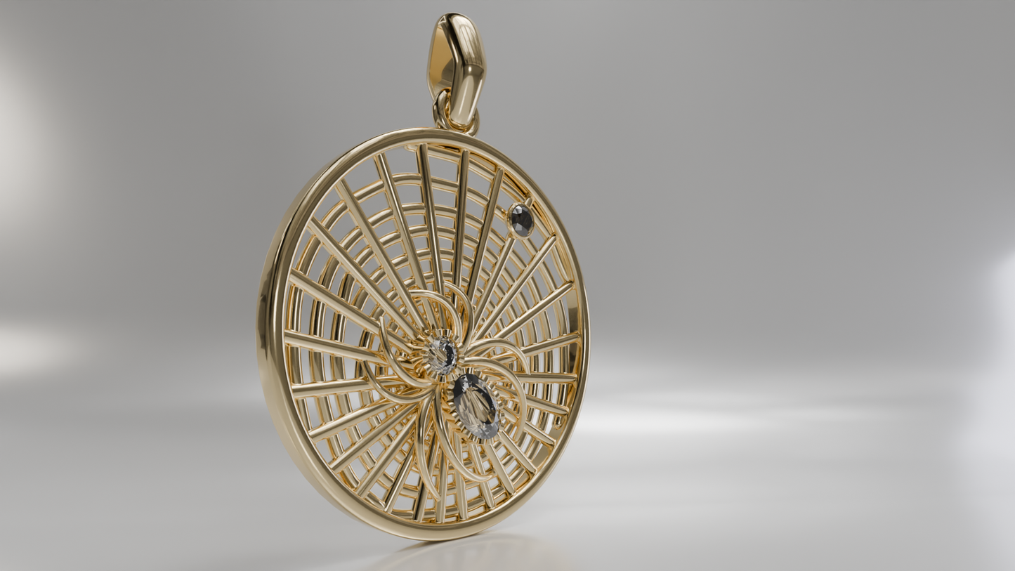 Openwork Spider Web Pendant with Diamond Accents in Gold