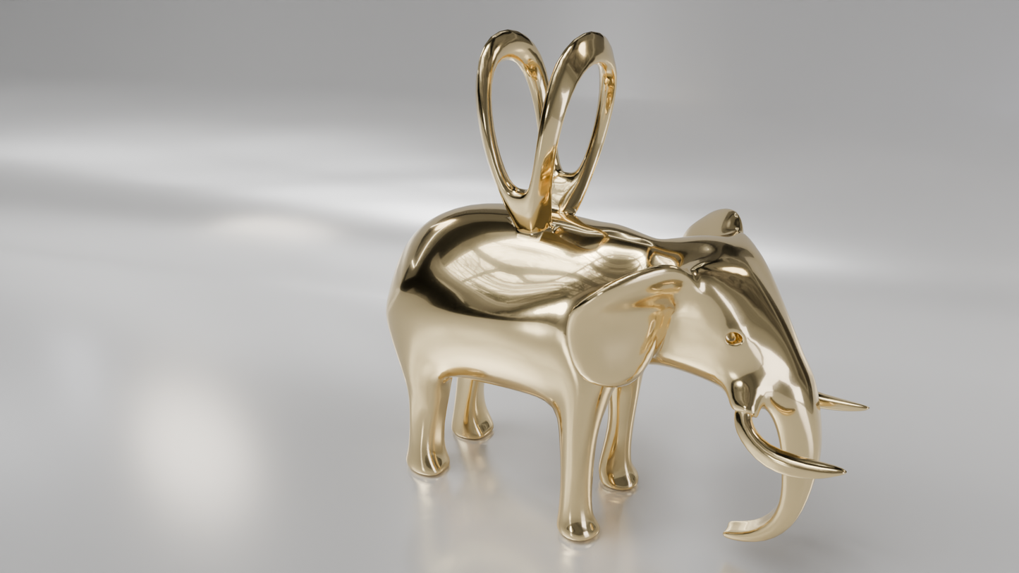 Sculptural Elephant Pendant in Gold
