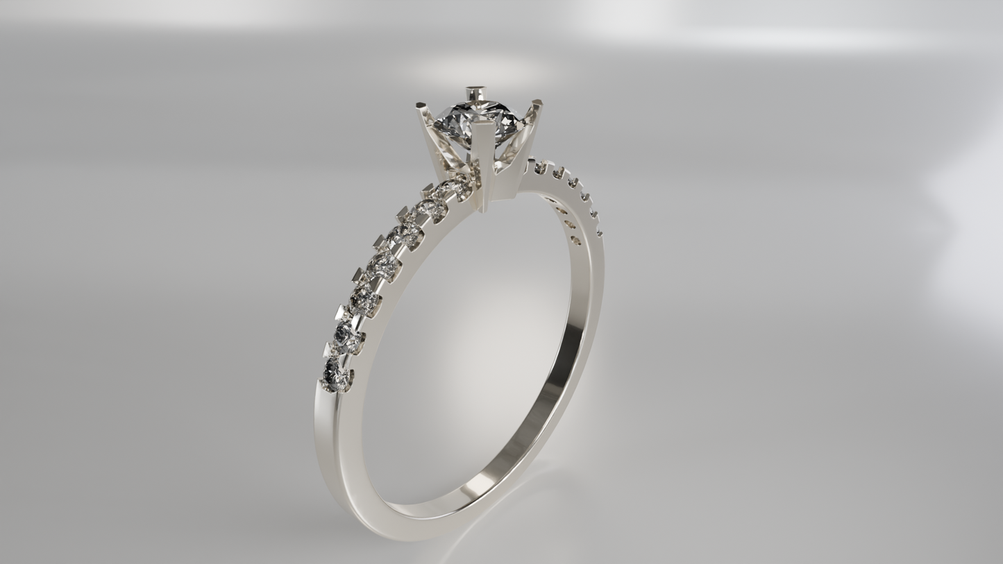 Classic Solitaire Diamond Engagement Ring with Pave Accents