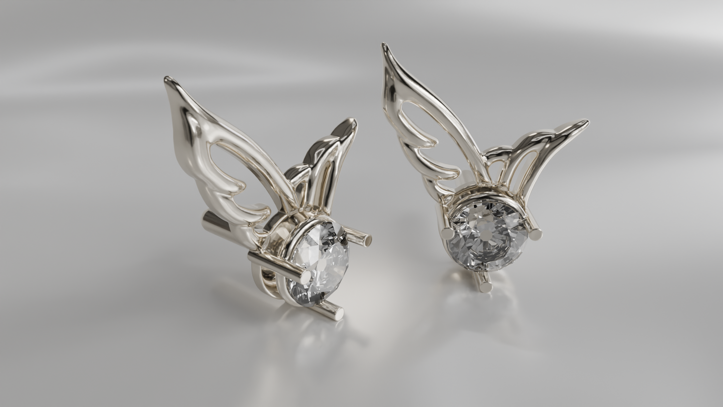 Winged Diamond Stud Earrings
