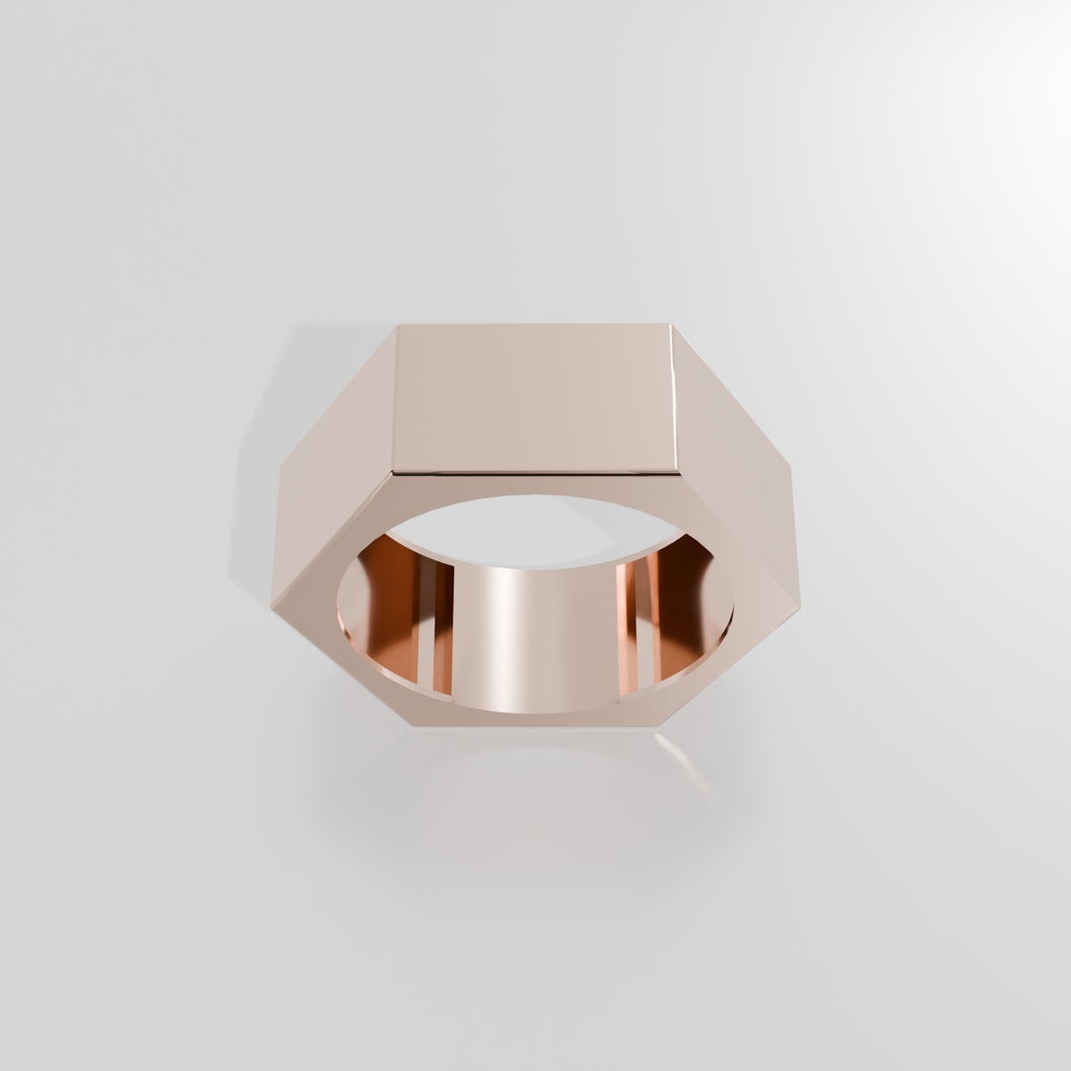 14K Gold Hexagon Band Ring - Rose Gold - Top