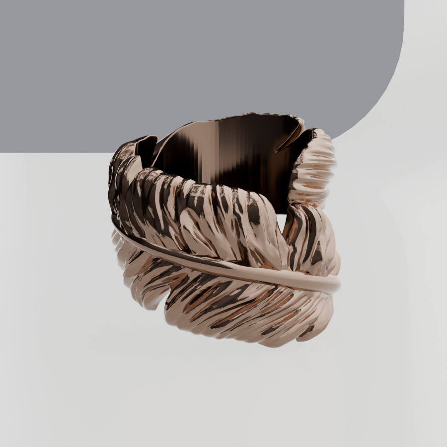 14K Gold Feather Wrap Ring - Rose Gold - Side