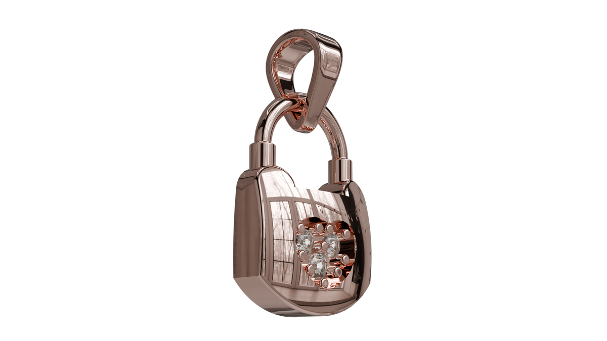 Heart Lock Charm Pendant - Rose Gold - 3/4 Right