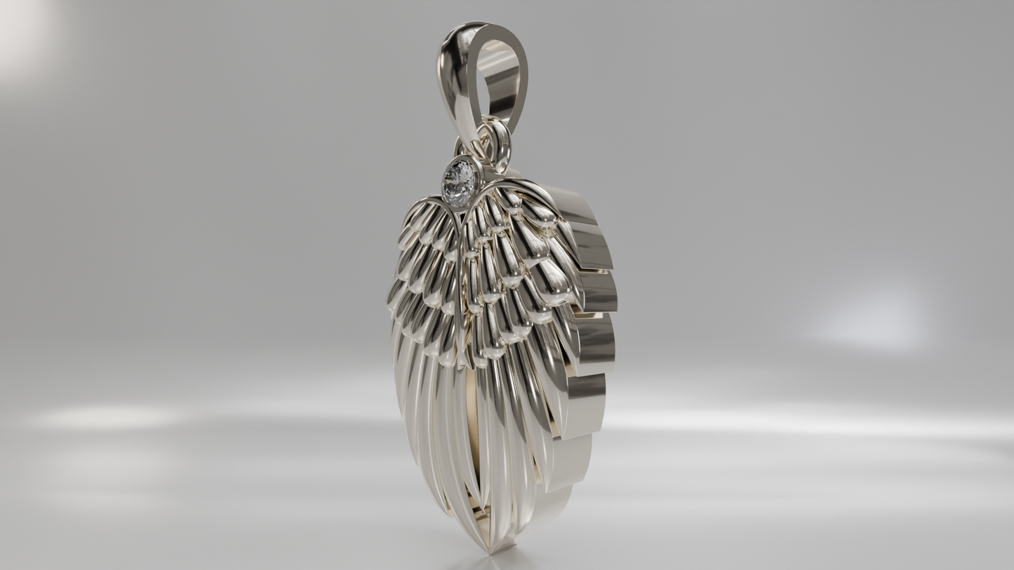 Double Angel Wing Memorial Gold Pendant with Diamond Accent