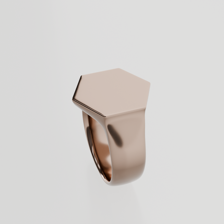 14K Gold Hexagon Signet Ring - Rose Gold - Right