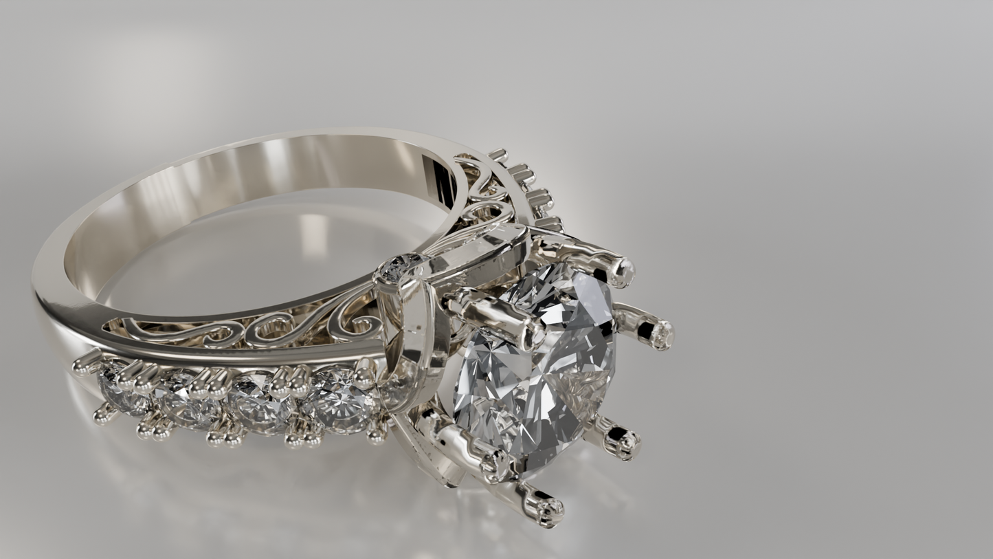 Vintage-Inspired Pear-Shaped Diamond Engagement Ring with Filigree Detailing