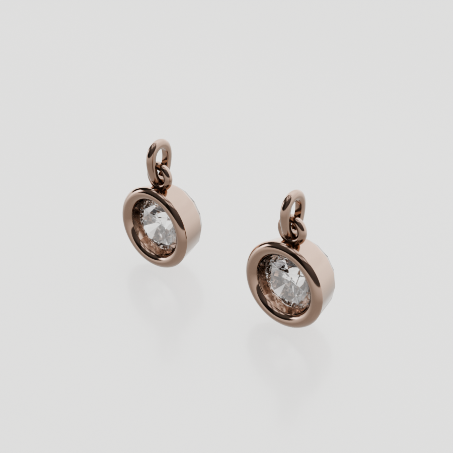 Round Diamond Bezel Drop Earrings - Rose Gold - Right