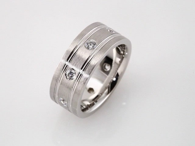 14K White Gold 1/2 CTW Natural Diamond Grooved Band