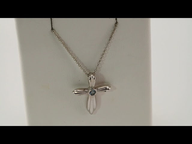 14K White Gold Natural Aquamarine Cross 16-18" Necklace, 20.5 x 15.6 mm
