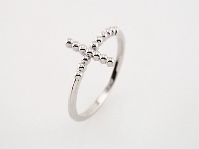 Continuum Sterling Silver Beaded Sideways Cross Ring