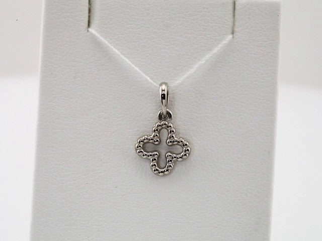 14K White Gold Beaded Clover Pendant