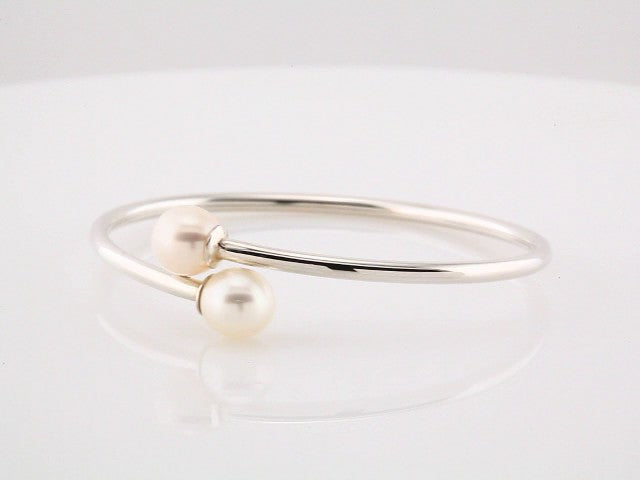 Sterling Silver Cultured White Freshwater Pearl Flexible Bangle Bracelet
