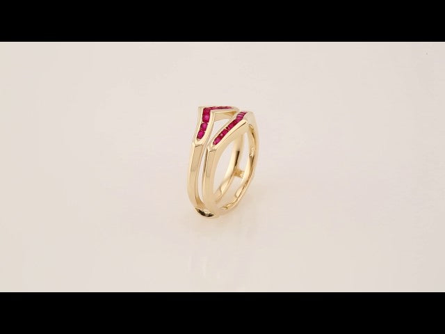 14K Yellow Gold Natural Ruby Ring Guard, Style 3