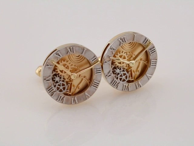 14K White/Yellow Gold Clock Design Cuff Links