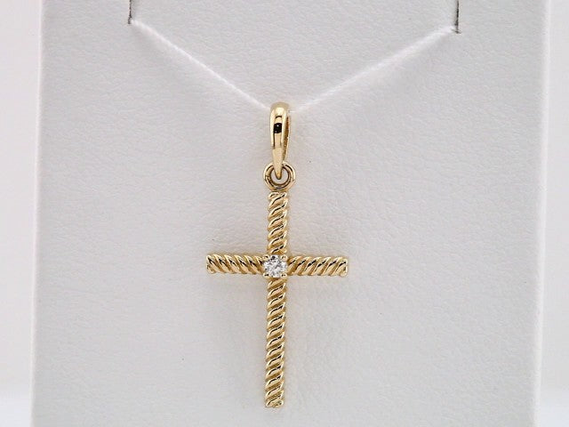 14K Yellow Gold .02 CT Natural Diamond Cross Pendant, 24.2 x 11.3 mm