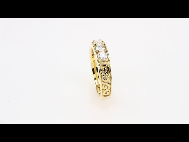 3/4 CTW Natural Diamond Three-Stone Scroll Band