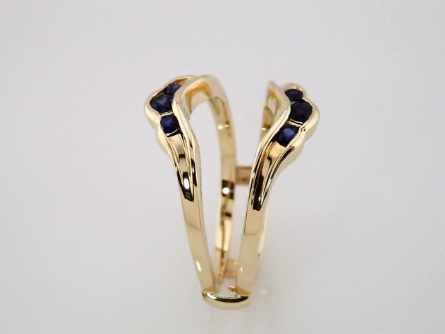 14K Yellow Gold Natural Blue Sapphire Ring Guard