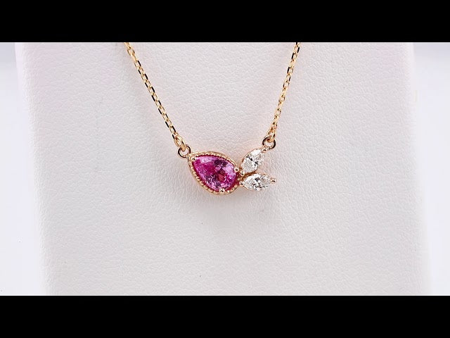 14K Yellow Gold Natural Pink Sapphire & 1/6 CTW Natural Diamond 18" Necklace