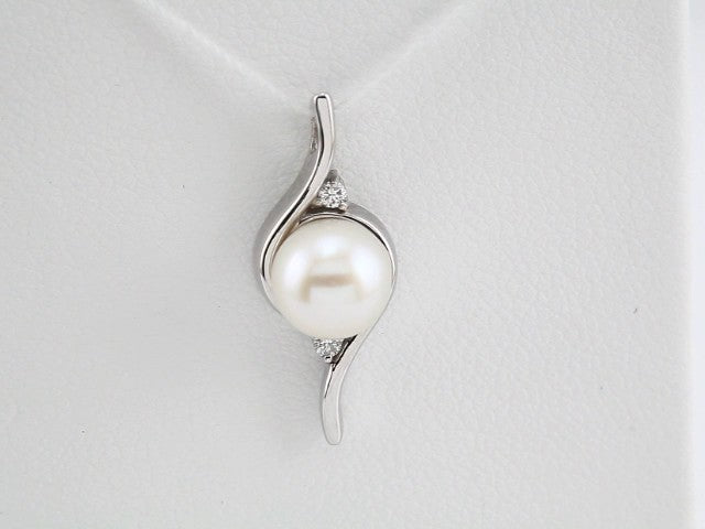 14K White Gold Cultured White Freshwater Pearl & .03 CTW Natural Diamond Pendant
