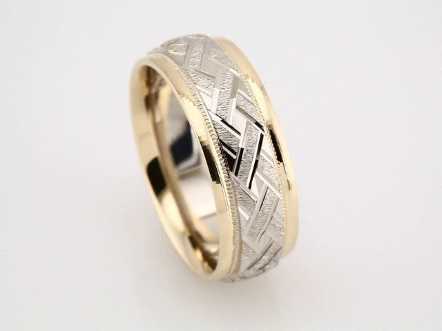 18K Yellow Gold & Platinum & 18K Yellow Gold Milgrain Woven-Design Comfort-Fit Half Round Band