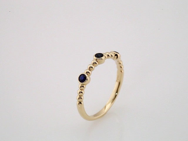 14K Yellow Gold Natural Blue Sapphire Beaded Ring
