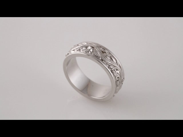 Sterling Silver Floral Inlay Flat Band