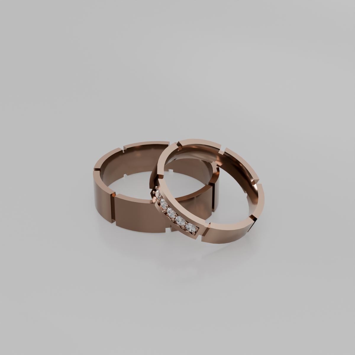 His & Hers Diamond Wedding Band Set in rose gold, right side view