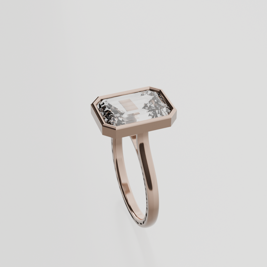 Emerald-Cut Diamond Halo Ring - Rose Gold - Right
