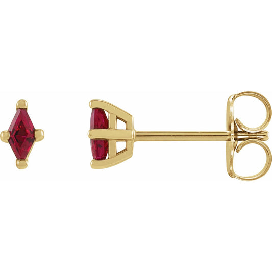 14K Yellow Gold 4x2 mm Lab-Grown Ruby Earrings