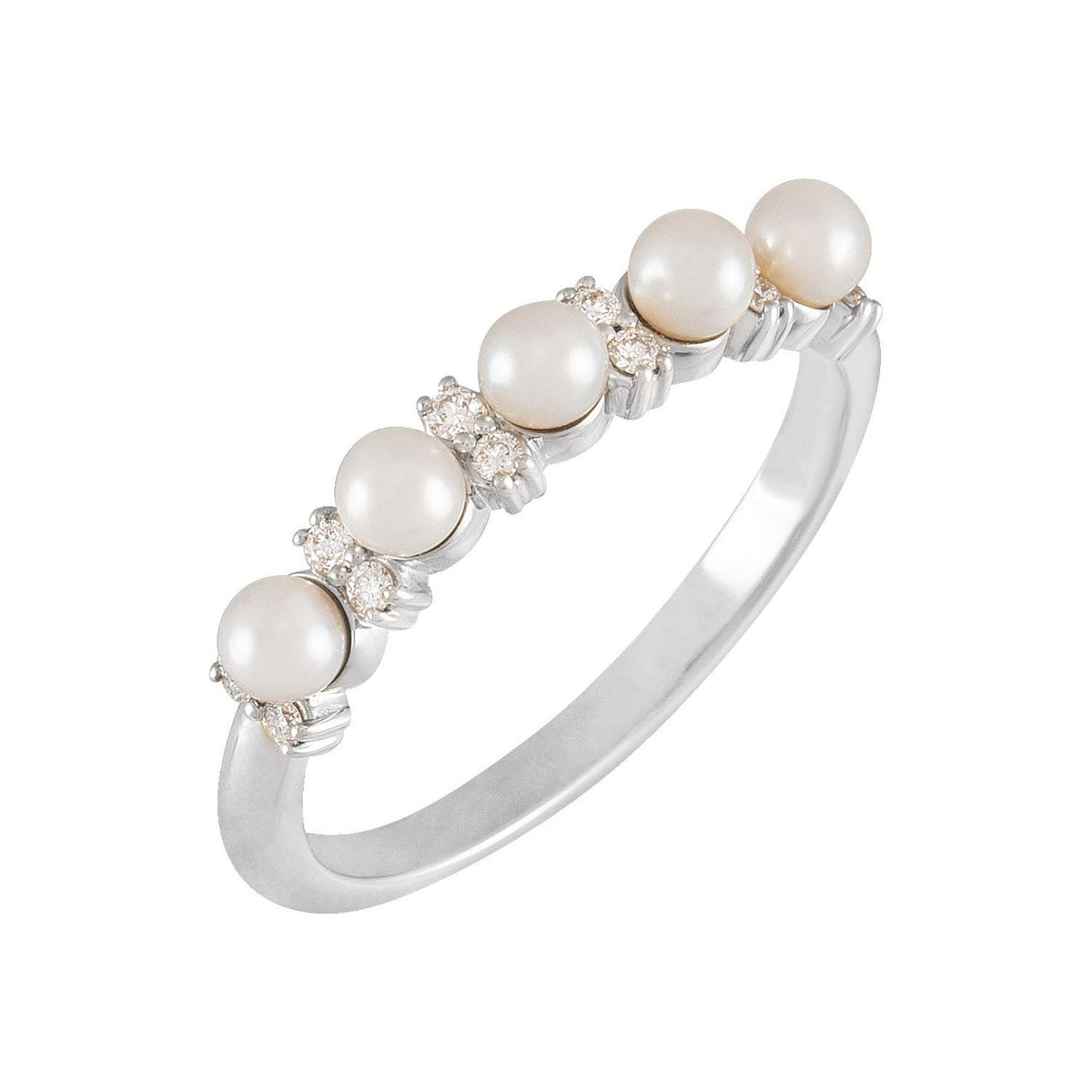 Cultured White Seed Pearl & 1/10 CTW Natural Diamond Anniversary Band