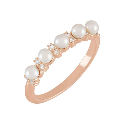 Cultured White Seed Pearl & 1/10 CTW Natural Diamond Anniversary Band