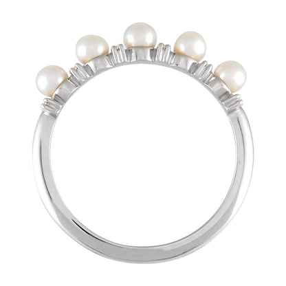 Cultured White Seed Pearl & 1/10 CTW Natural Diamond Anniversary Band