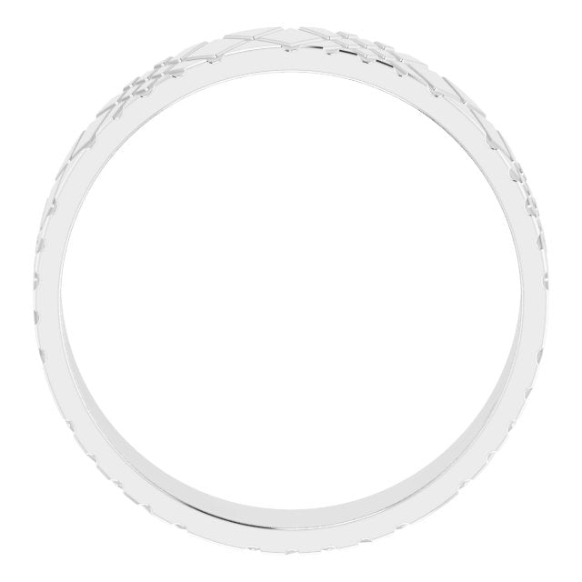 14K White Gold Grooved Rhombus Pattern Flat Band