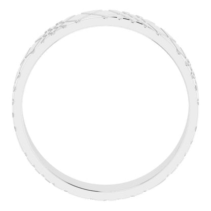 14K White Gold Grooved Rhombus Pattern Flat Band