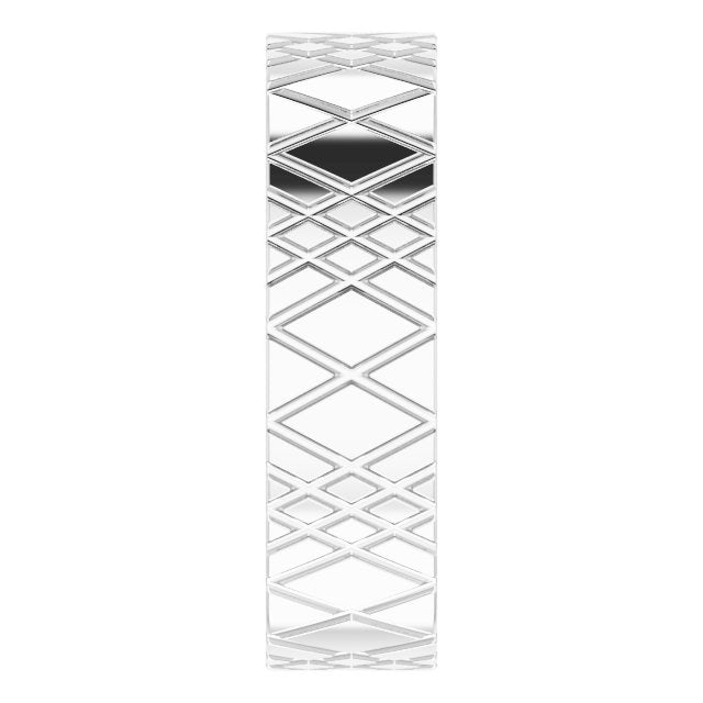 14K White Gold Grooved Rhombus Pattern Flat Band