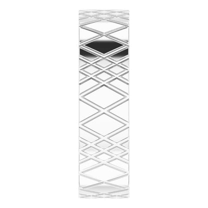14K White Gold Grooved Rhombus Pattern Flat Band