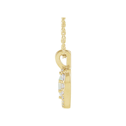 14K Yellow Gold Natural White Opal Cabochon & 1/8 CTW Natural Diamond 16-18" Necklace