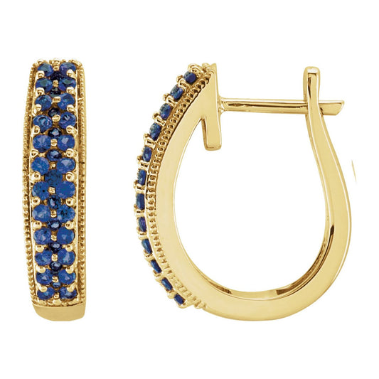 Natural Blue Sapphire Hoop Earrings