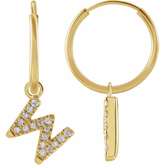 14K Yellow Gold .06 CTW Natural Diamond Single Initial Hoop Earring