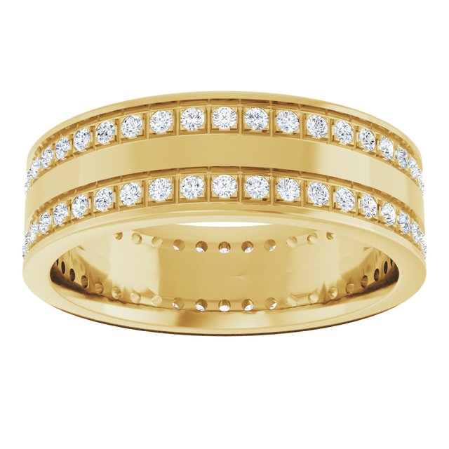 14K Yellow Gold 3/4 CTW Natural Diamond Double Row Accented Band