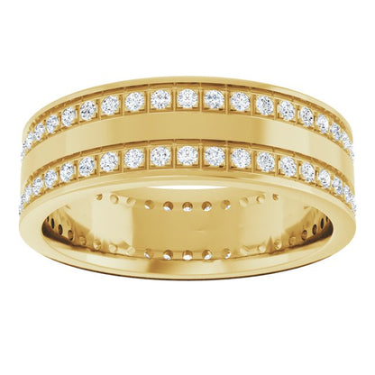 14K Yellow Gold 3/4 CTW Natural Diamond Double Row Accented Band