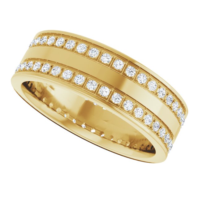 14K Yellow Gold 3/4 CTW Natural Diamond Double Row Accented Band