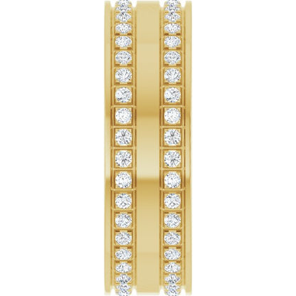 14K Yellow Gold 3/4 CTW Natural Diamond Double Row Accented Band