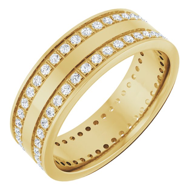 14K Yellow Gold 3/4 CTW Natural Diamond Double Row Accented Band